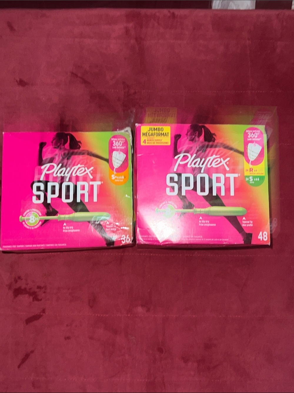 Playtex Sport Tampons, S+ 36 count & 48 count, 24R & 24 S. 2 Boxes. NIB.